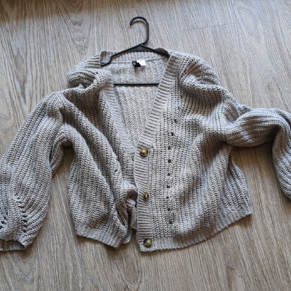 Large Grey Knit Cardigan Buttons Womens